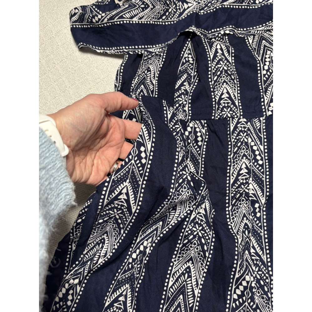 ‼️🙌‼️ Woman Within Tribal Navy & White Flounce Bodice Cullotte Jumpsuit Size 16W - Picture 7 of 12